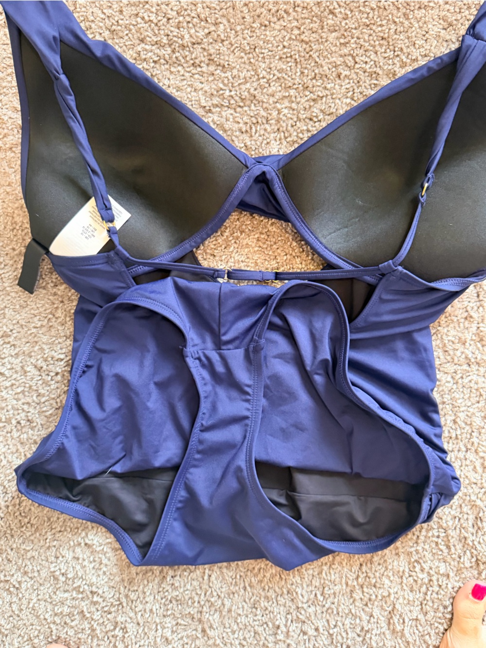 La Blanca Island Goddess One Piece Swimsuit Size 12 Indigo Cross Front Keyhole - Picture 5 of 8
